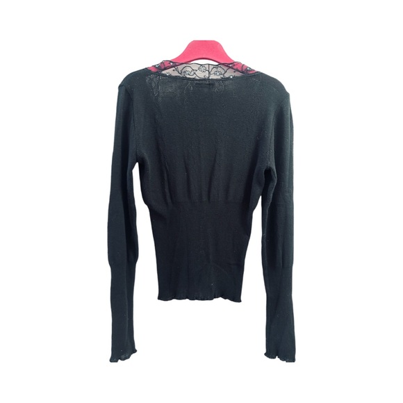 ANONYMOUS black cotton knit cardigan with blue and rhinestone trim. - Picture 3 of 8